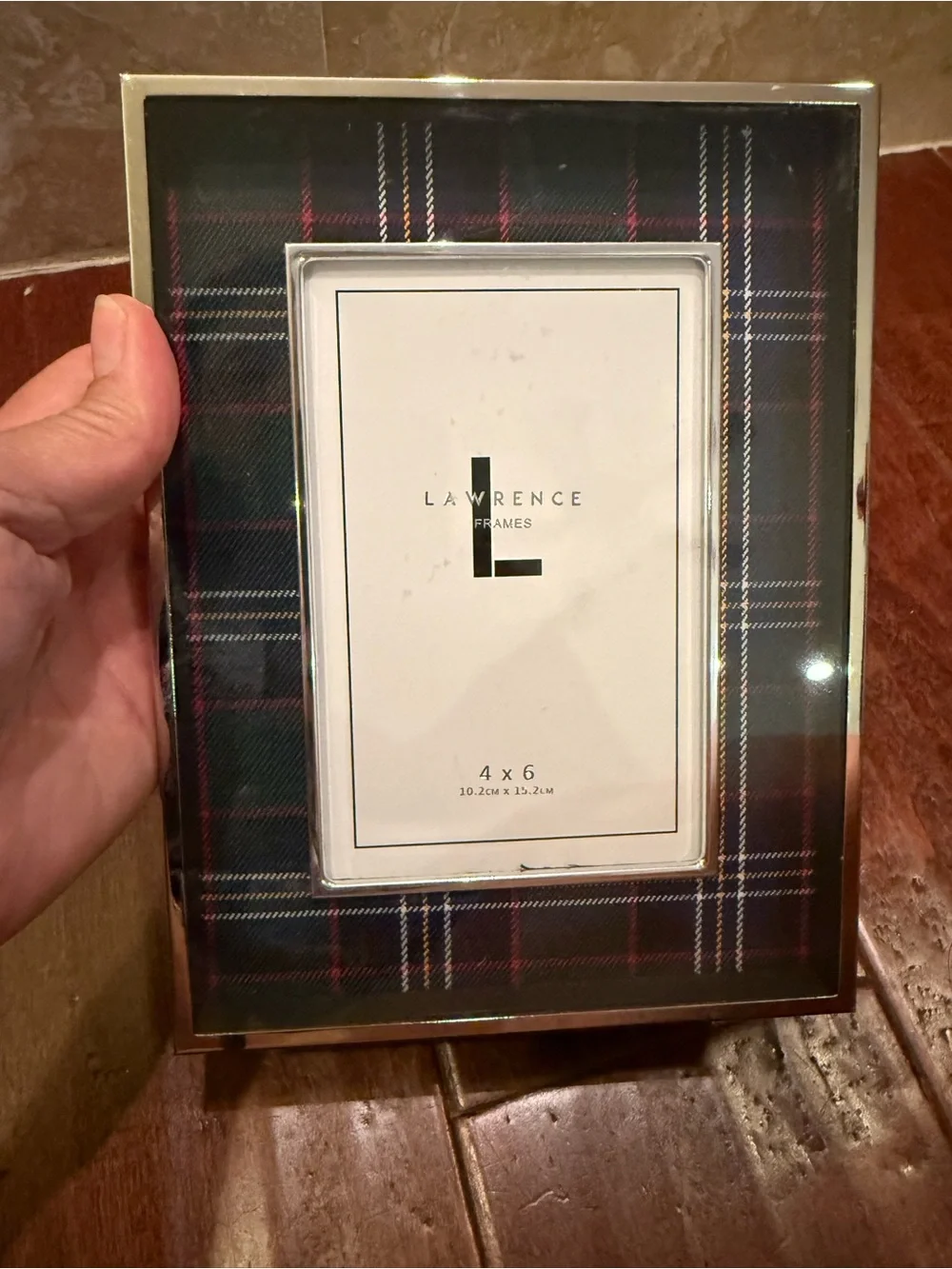 Lawrence Frame 4x6 Plaid Accent Photo Frame in green and blue.